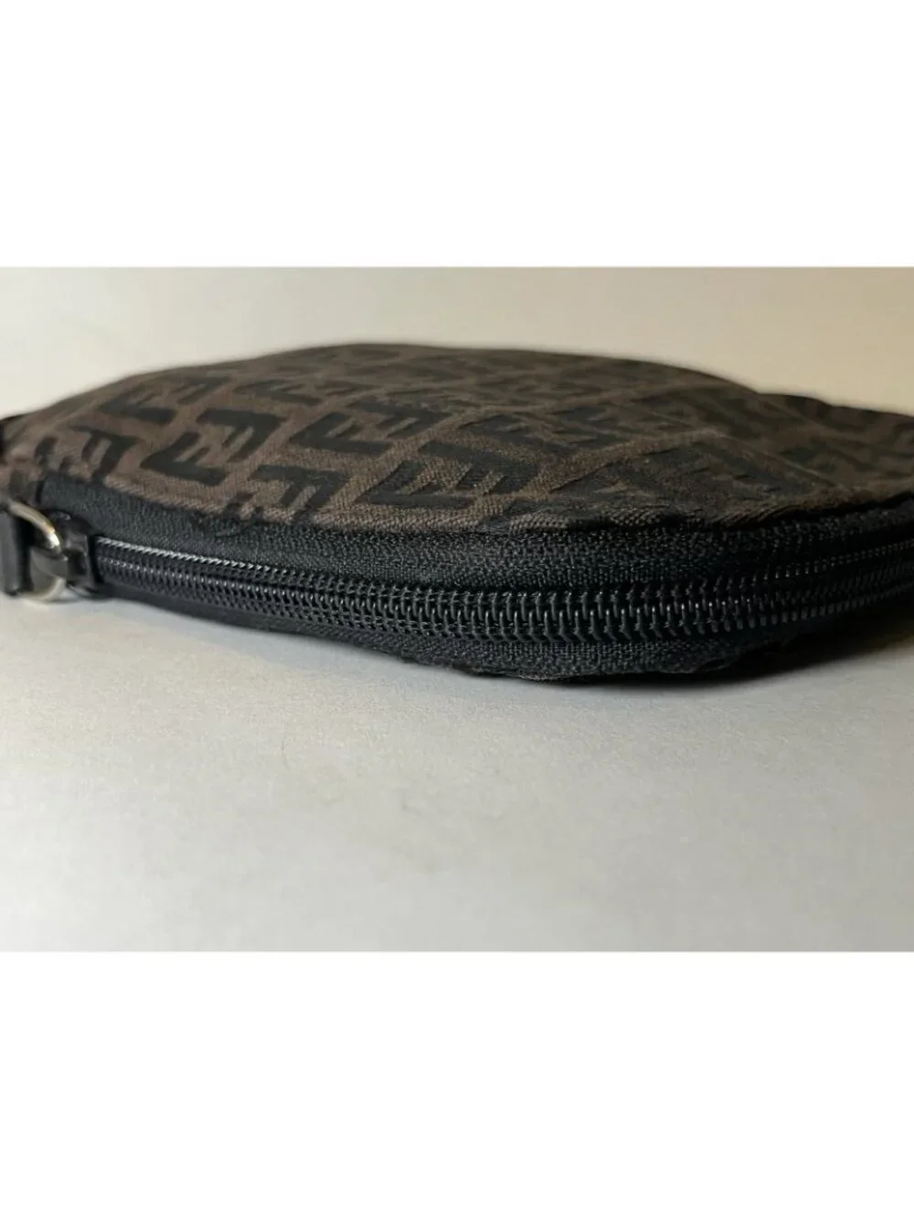Fendi Zucca Brown & Black Fabric Makeup Bag Zip Pouch Cosmetic Case
